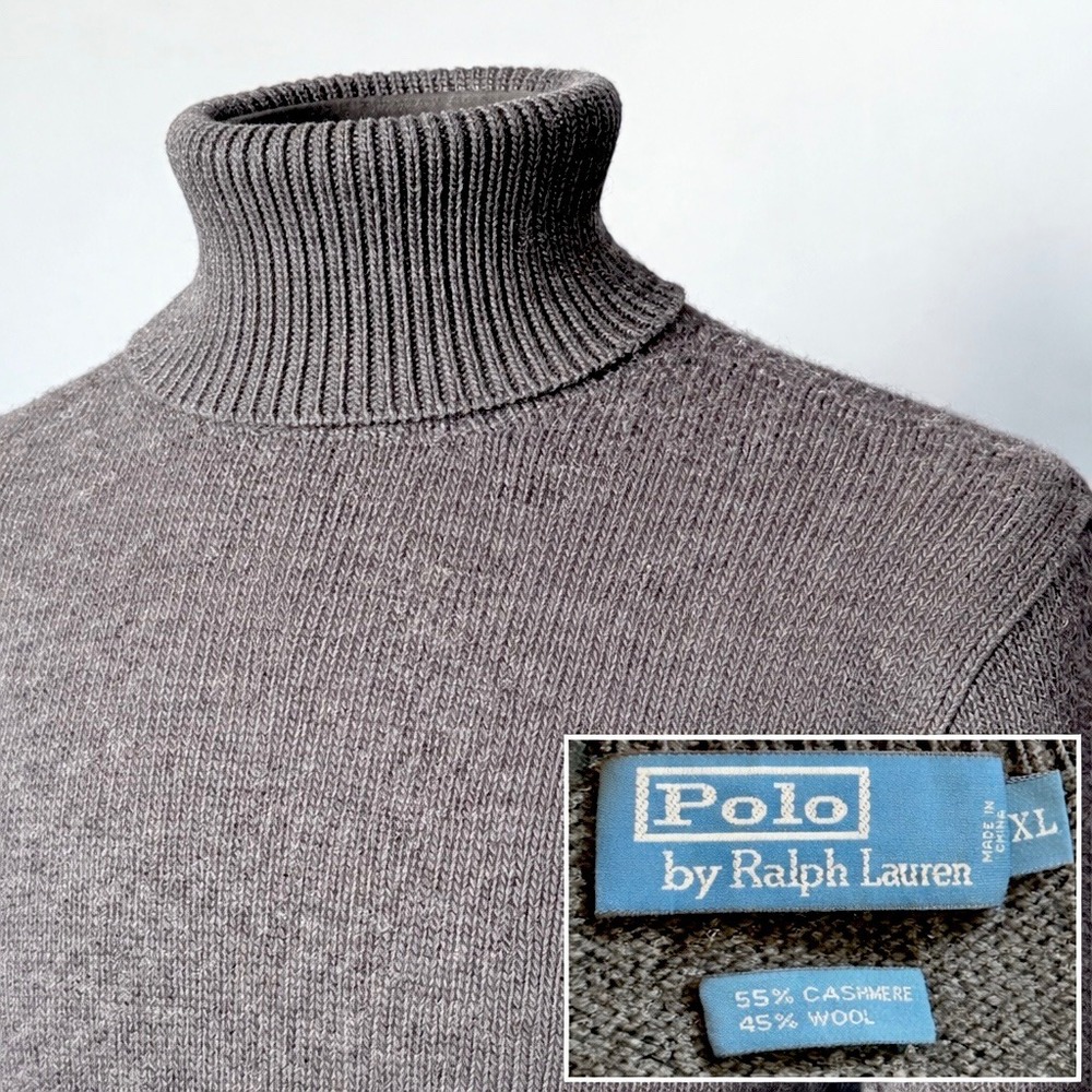 Vintage Polo Ralph Lauren Cashmere Wool Turtleneck | Sz XL | Midweight Black 90s